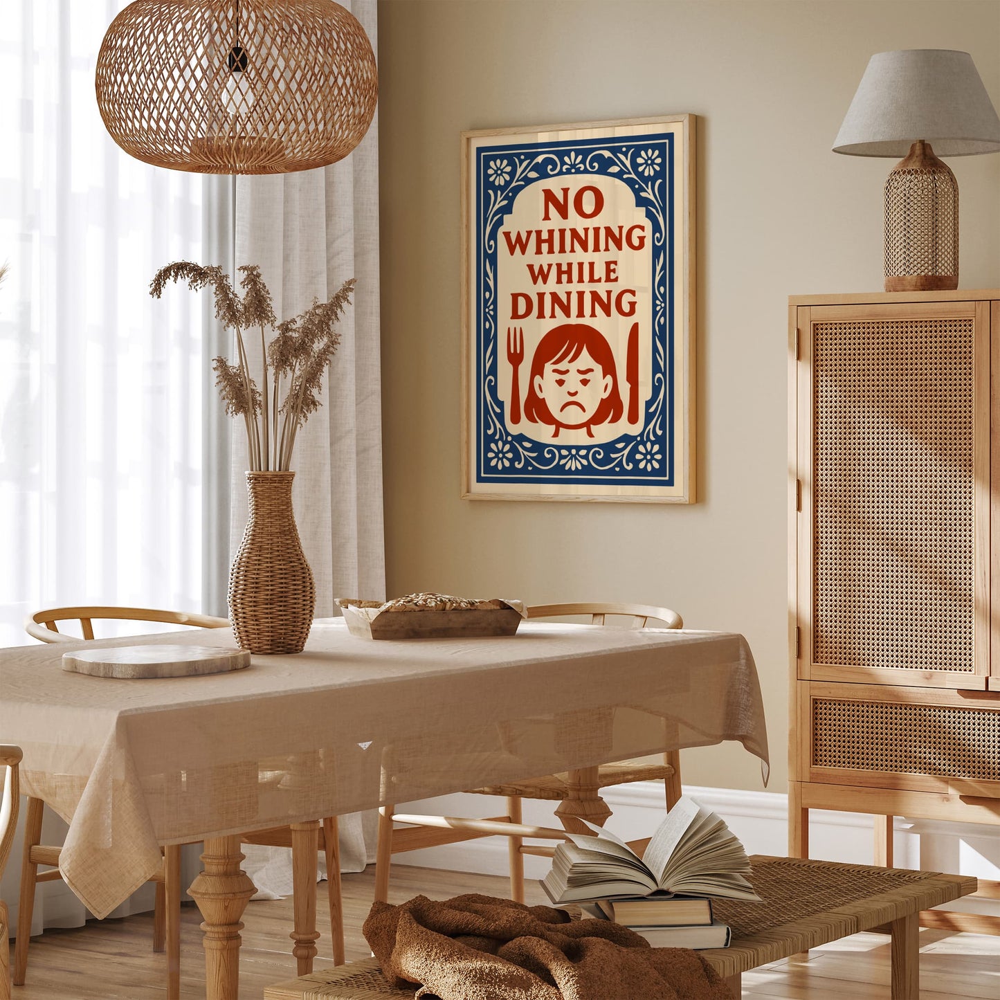 No Whining While Dining Poster - Kitchen Wall Decor