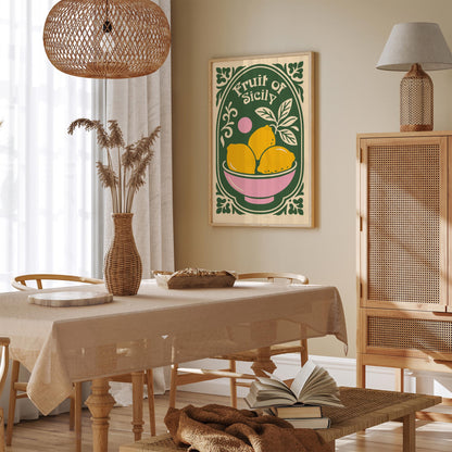 Fruit of Sicily Poster - Yellow Lemons Wall Art Print