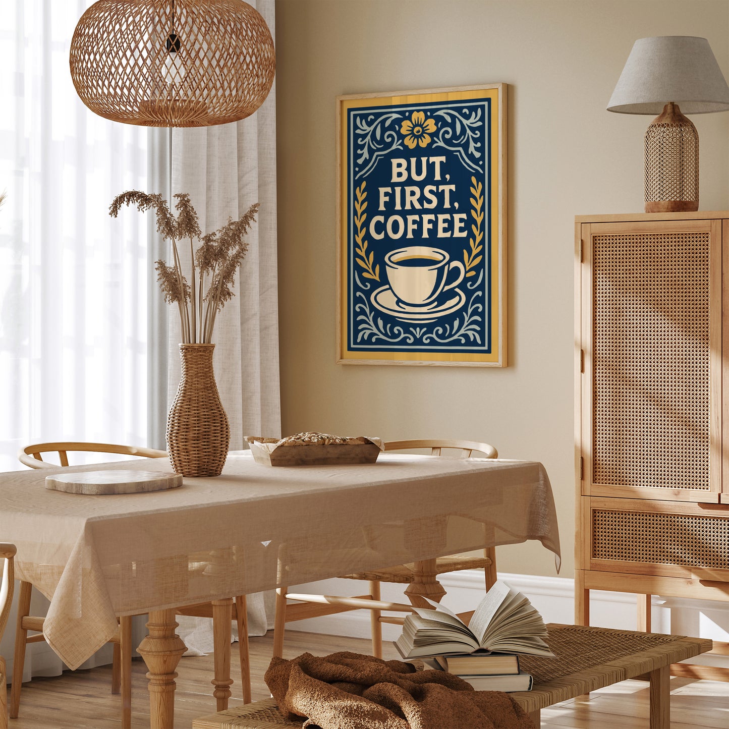 But First Coffee Quote Poster - Kitchen Rococo Style Art Print