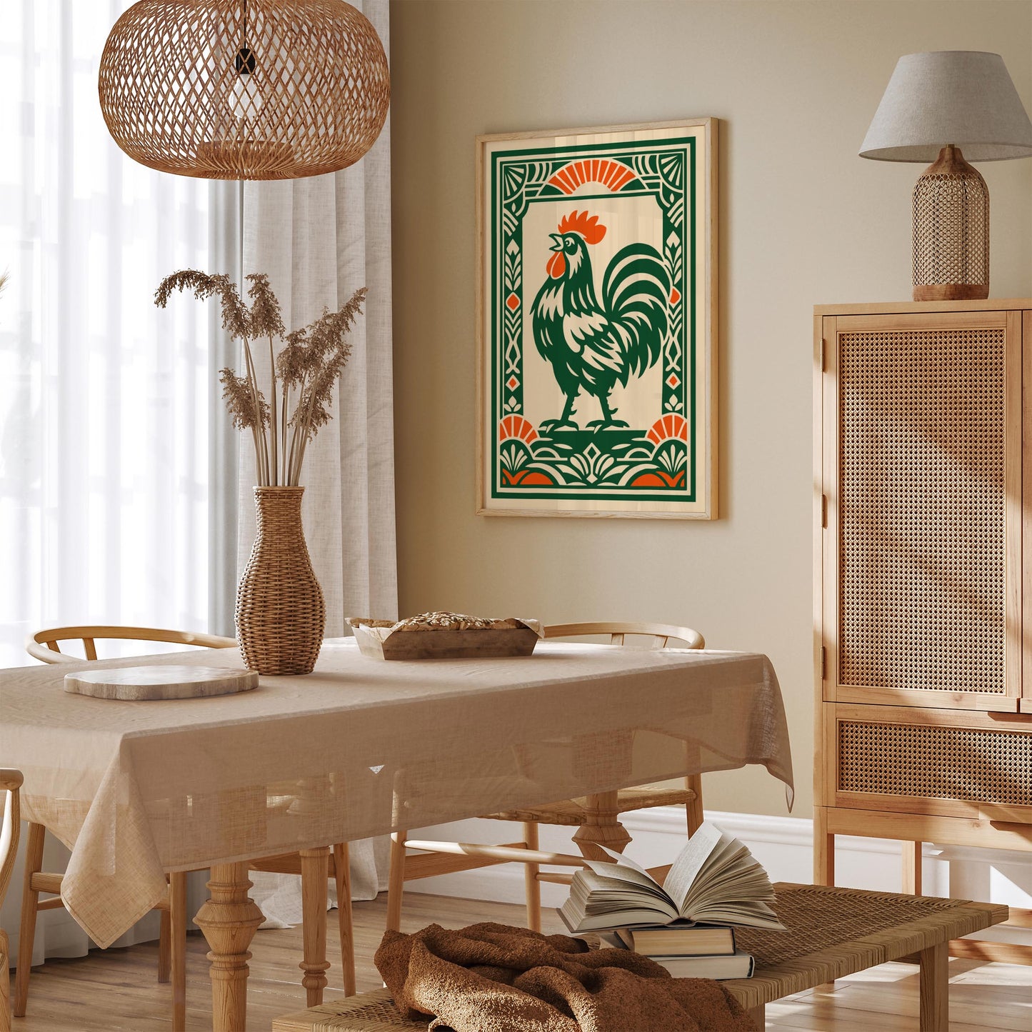 Green Rooster Art Deco Wall Art Print – Kitchen Decor