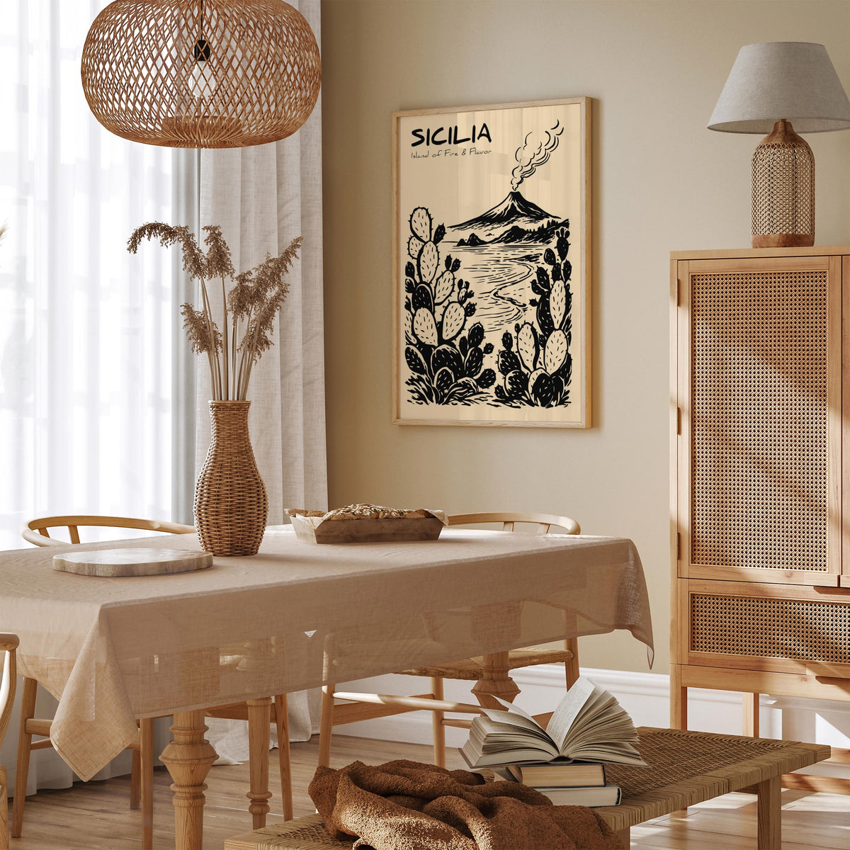 Sicilia Poster – Black Ink Travel Wall Art