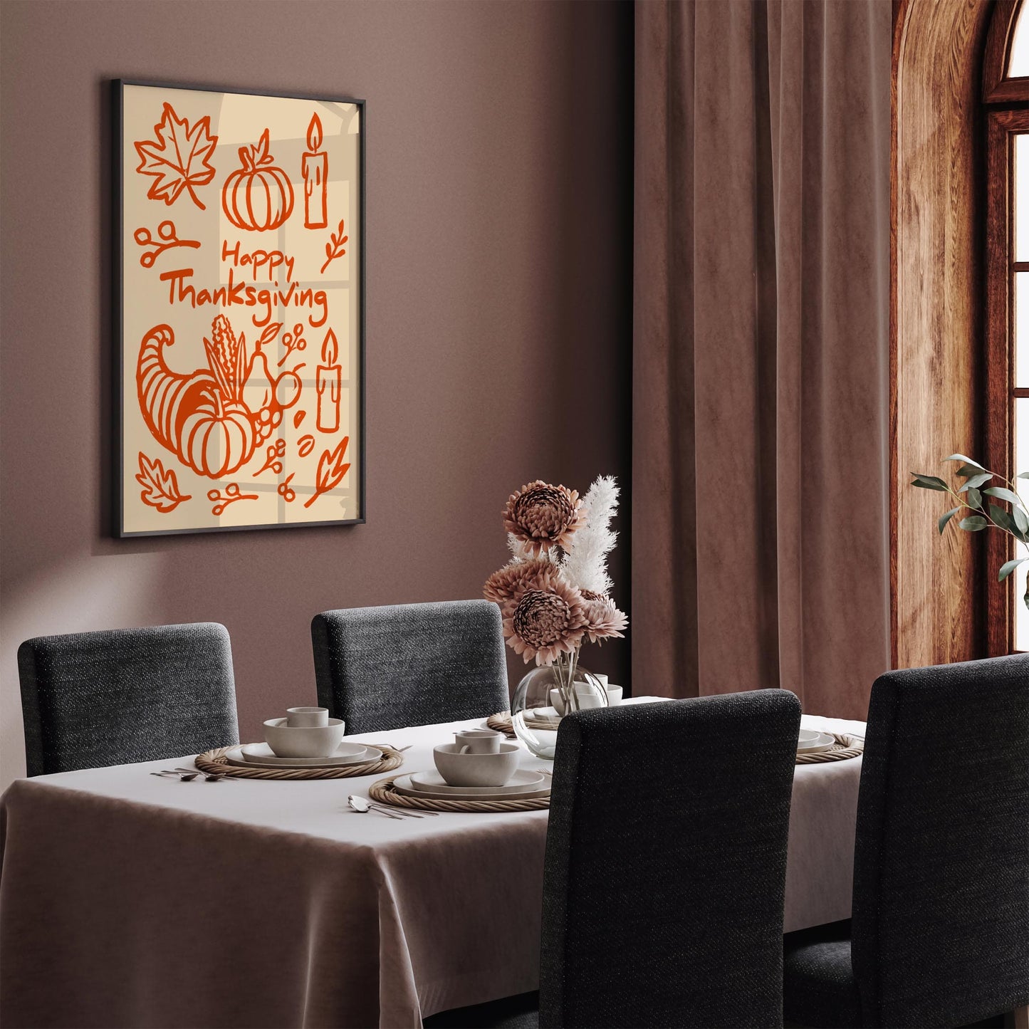 Happy Thanksgiving Wall Art Print – Orange Fall Holiday Decor