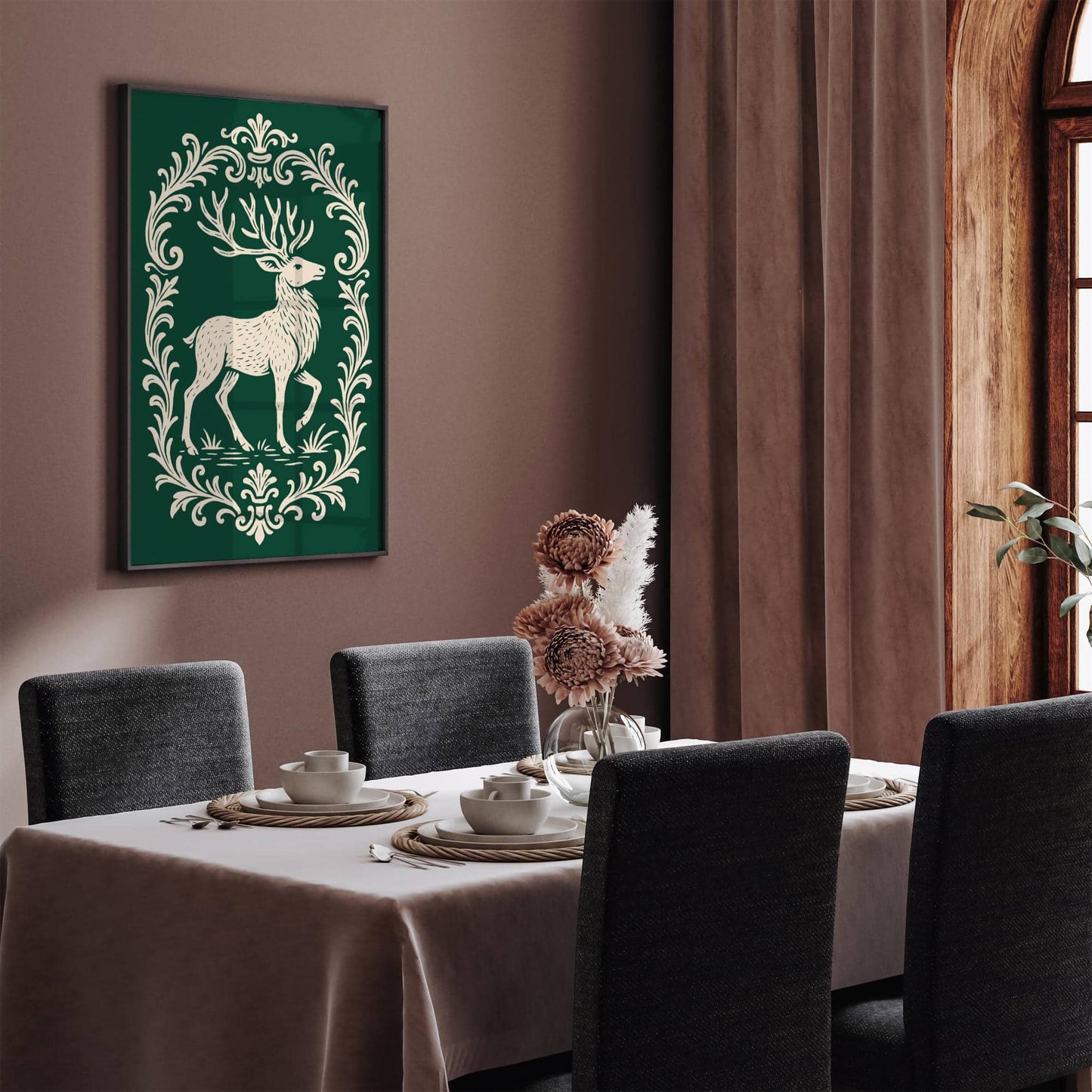 Majestic Deer Green Poster