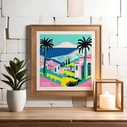 Sicily Tropical Travel Square Art Print 2024