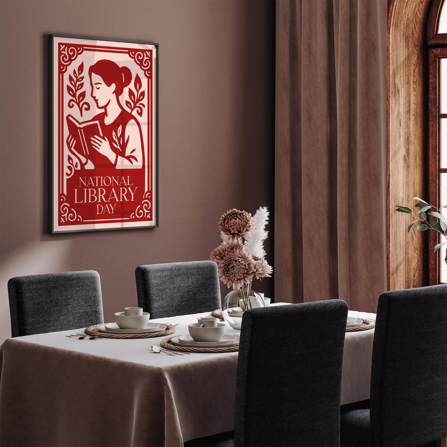 National Library Day Poster - Reading Woman Wall Art