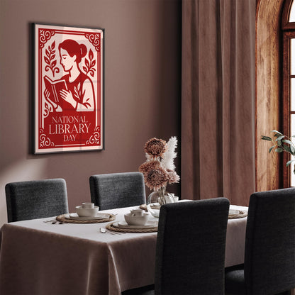 National Library Day Poster - Reading Woman Wall Art