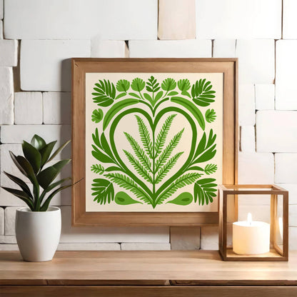 Green Botanical Square Art Print – Rococo Nature Wall Art