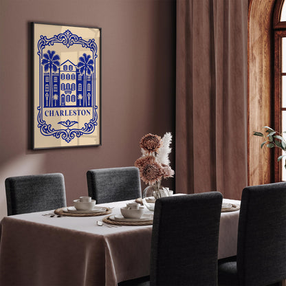 Charleston Blue Cityscape Poster – Vintage Travel Art