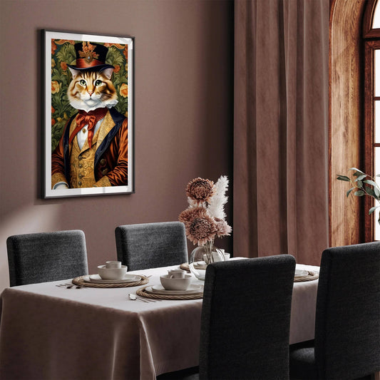 Vintage Dressed Up Feline Portrait Wall Art - HypeSheriff