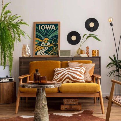 Iowa Travel Poster - Retro Scenic Wall Art