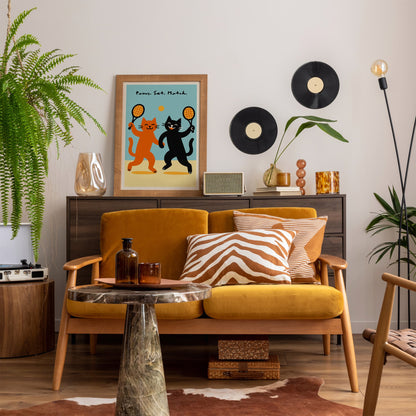 Paws. Set. Match. Funny Cats Playin Tennis Poster
