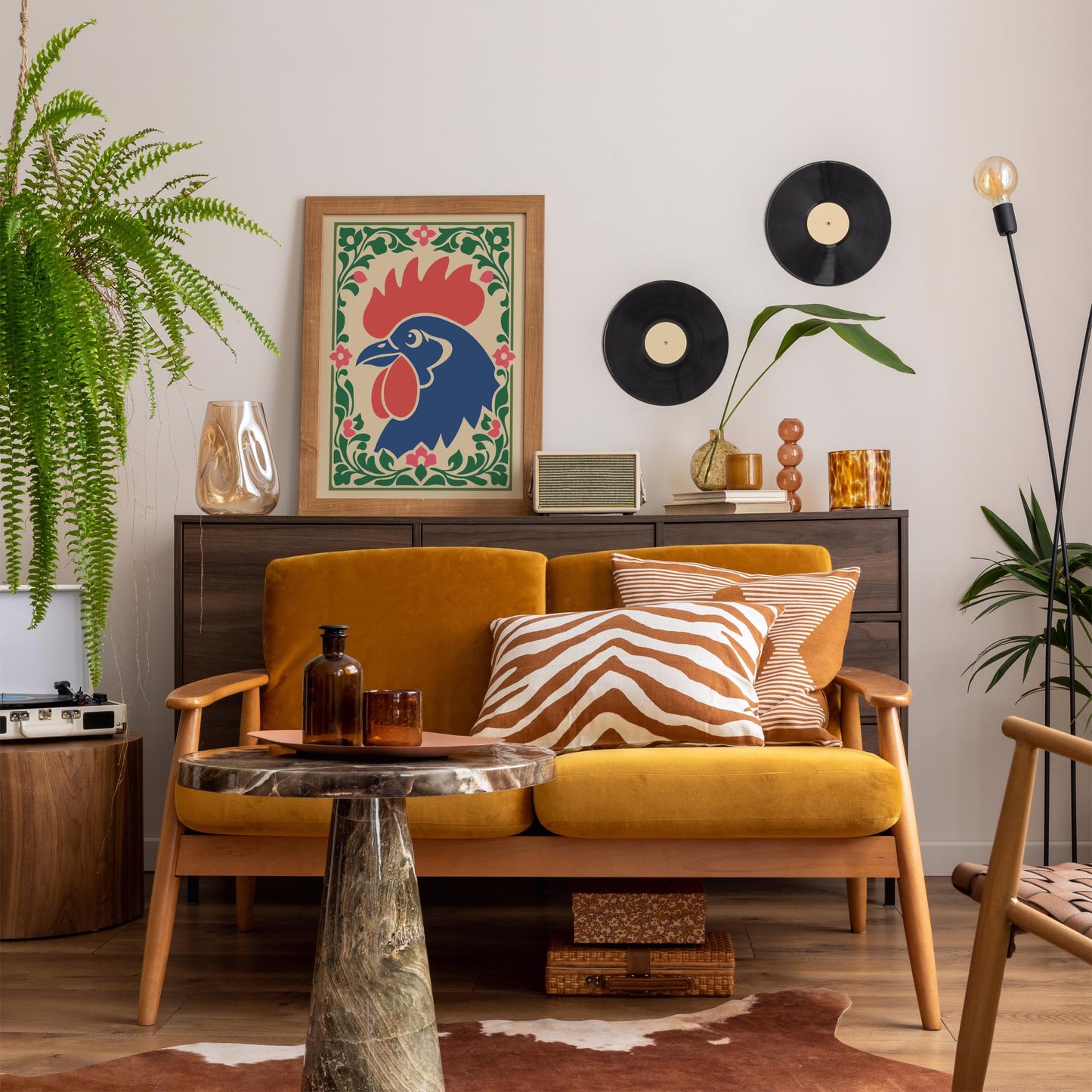 Rooster Folk Wall Art Print