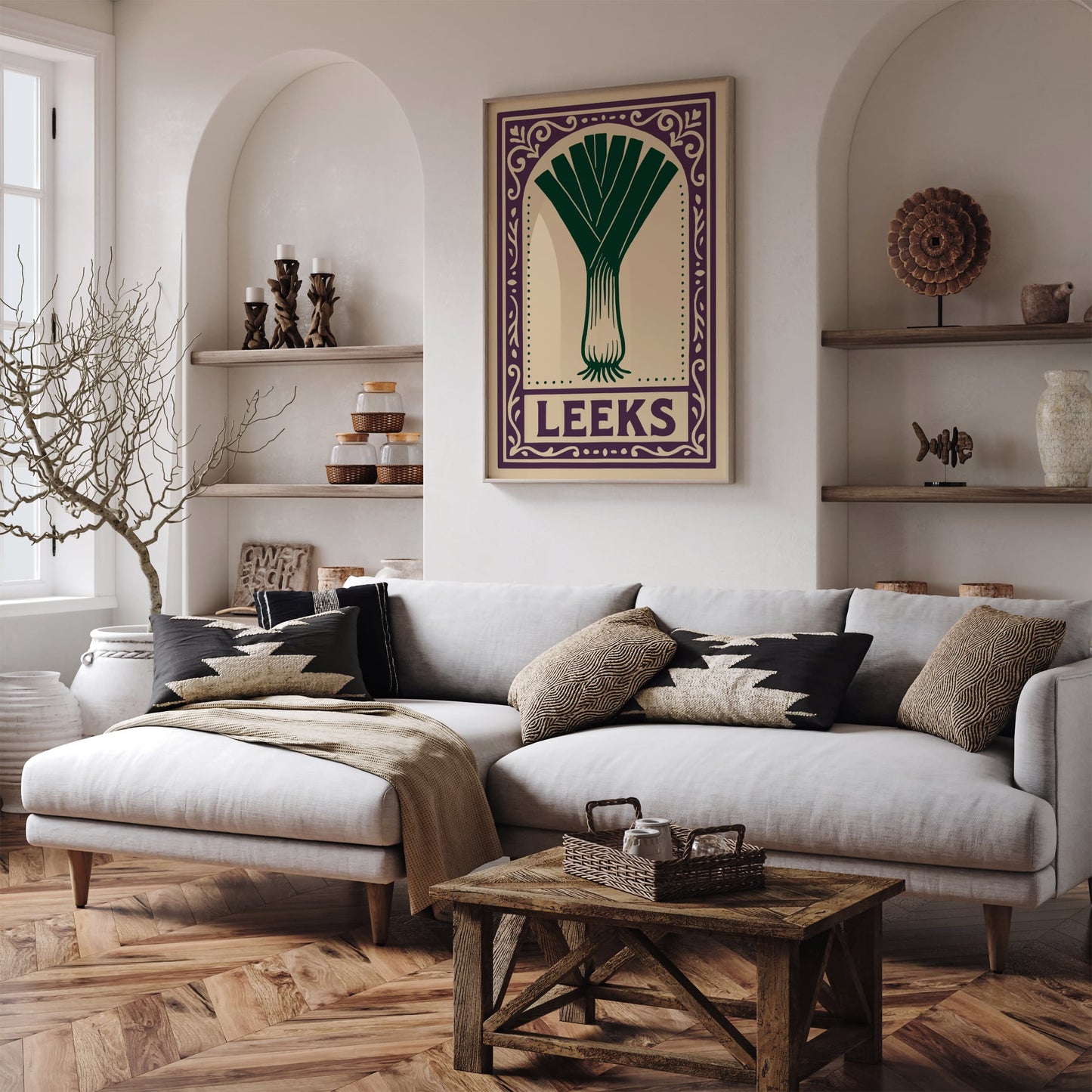 Leeks Veggie Art Print  - Purple Rococo Wall Art Print