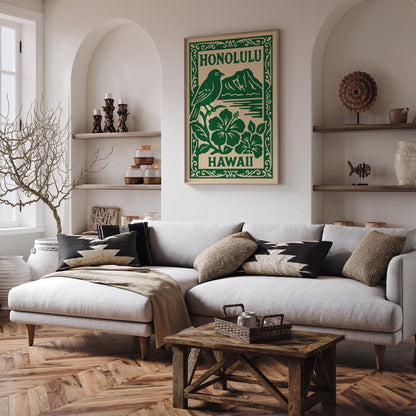 Honolulu Hawaii Poster - Green Travel Print
