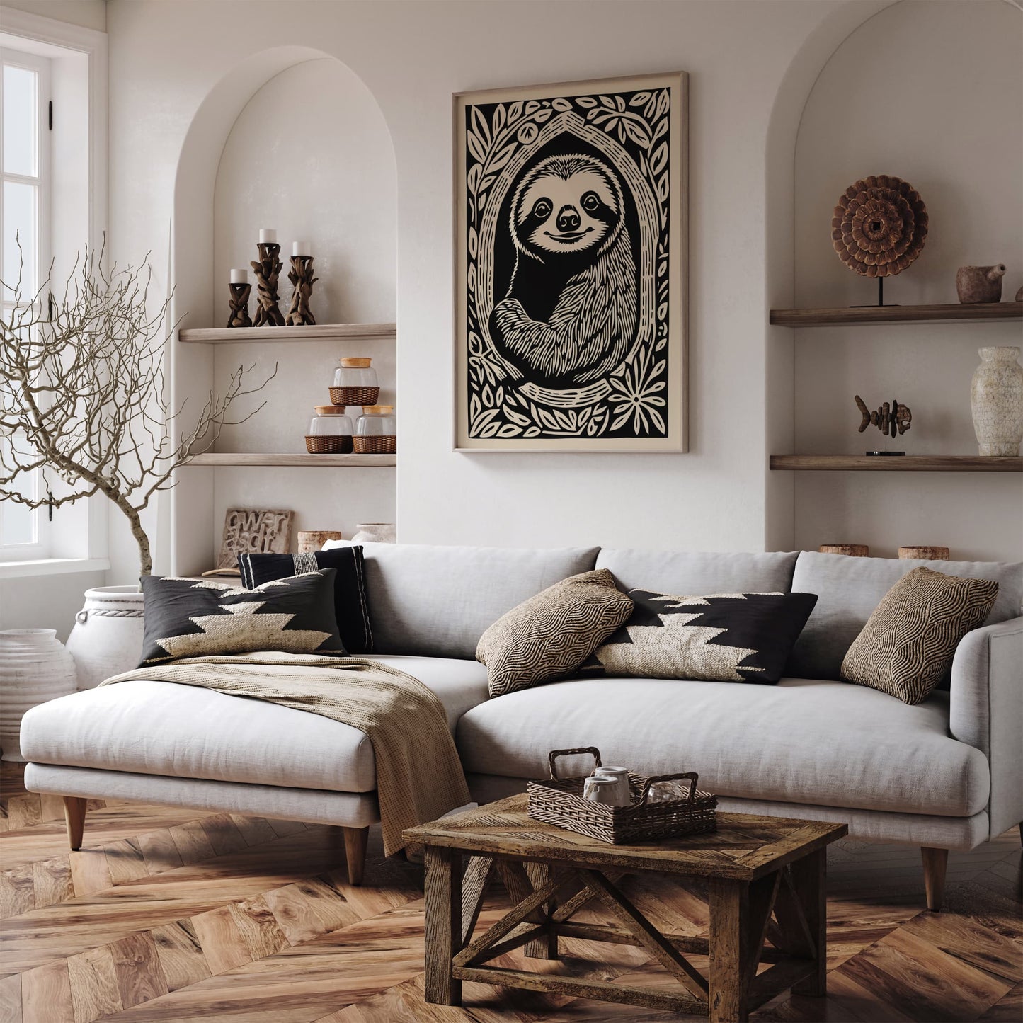 Sloth Portrait Poster - Vintage Animal Wall Art Print
