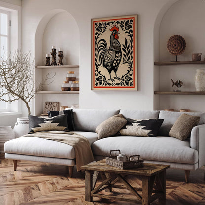 Black Rooster Art Print Farmhouse Kitchen Wall Decor