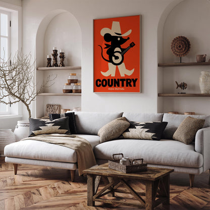 Little Mouse Country Musician Poster - Retro Mancave Wall Decor