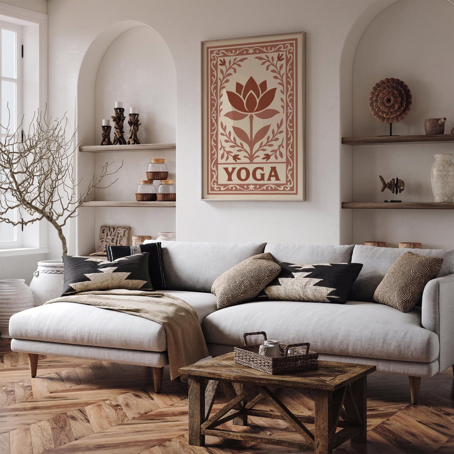 Yoga Neutral Art Print - Floral Aesthetic Zen Poster