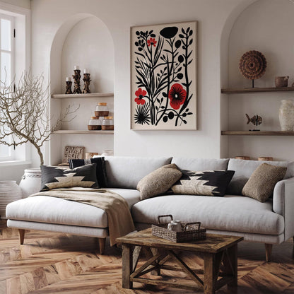 Rustic Cut Outs Floral Black and Red Poster
