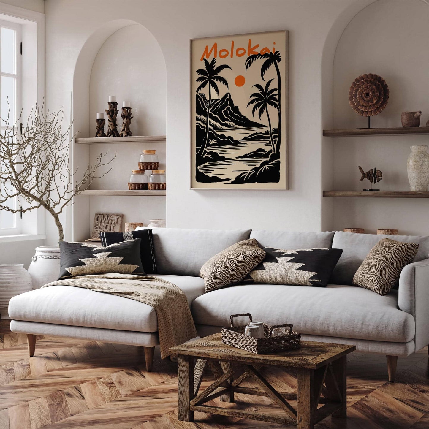 Molokai Hawaii Black and Orange Travel Poster