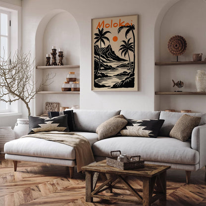Molokai Hawaii Black and Orange Travel Poster