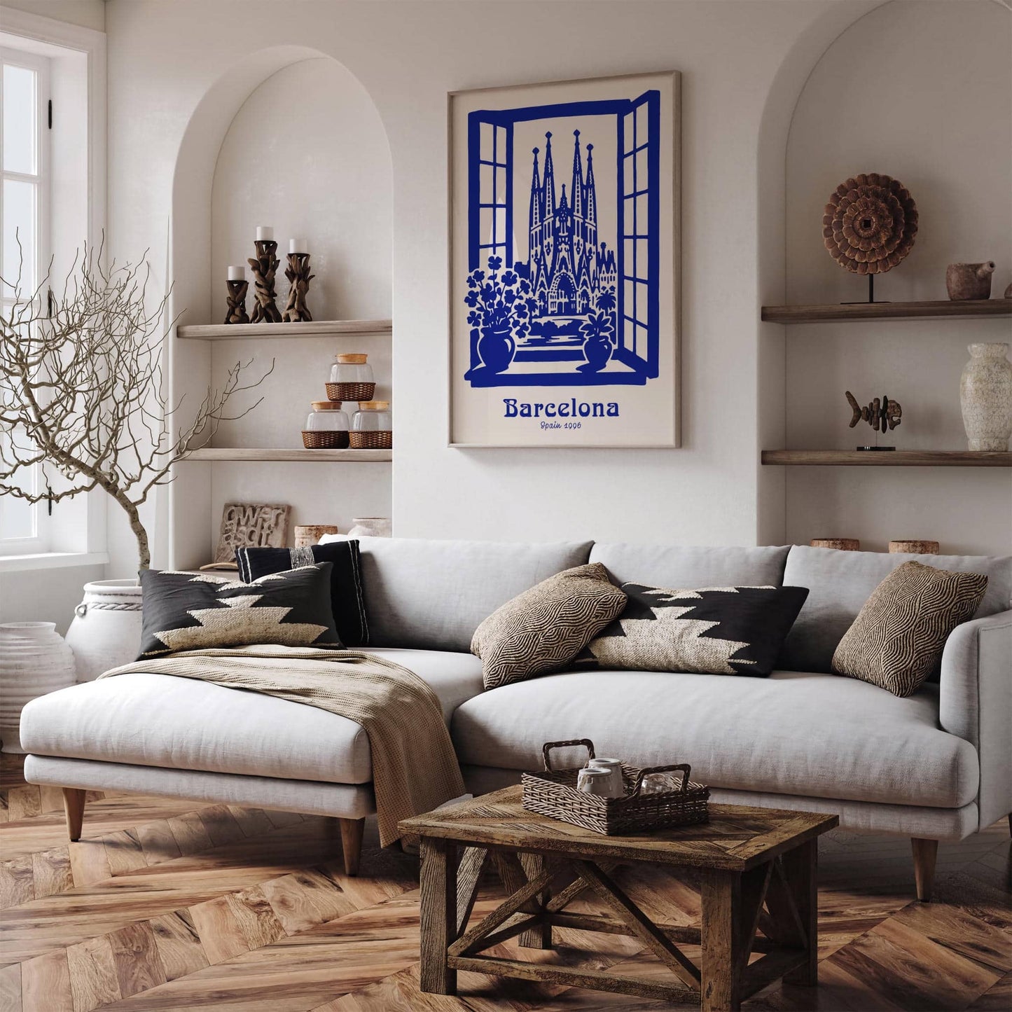 Barcelona Spain Scenic Art Print - Blue Travel Poster
