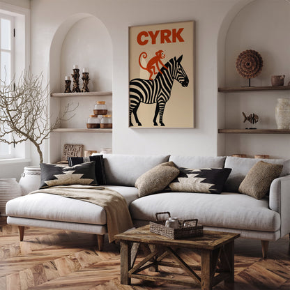 Polish Circus Zebra & Monkey Poster