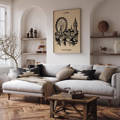 London United Kingdom - Black Ink Cityscape Wall Art Print