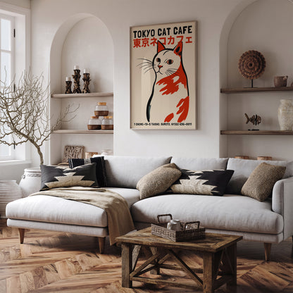 Tokyo Cat Cafe Cute Wall Art Poster