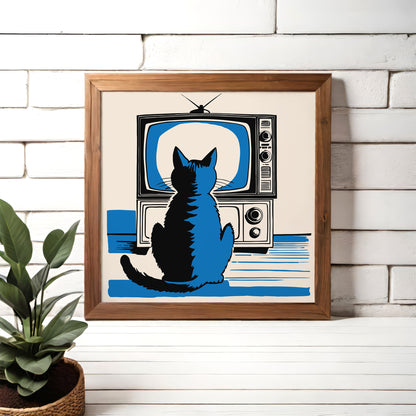 Funny Cat Watching TV Art Print