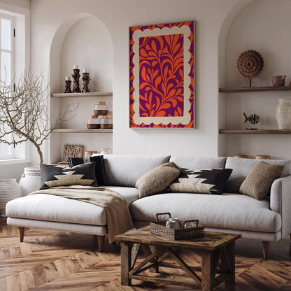 Bold Botanical Leaf Poster - Purple Orange Abstract Wall Art