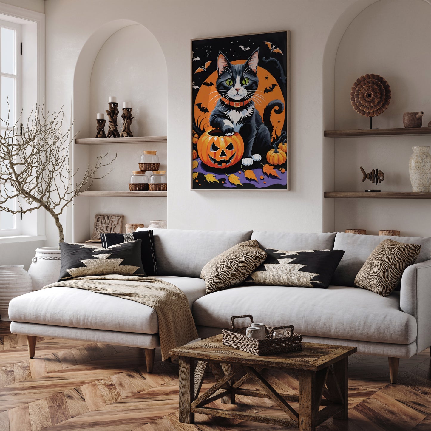 Cat with Jack-o'-lantern Art Print