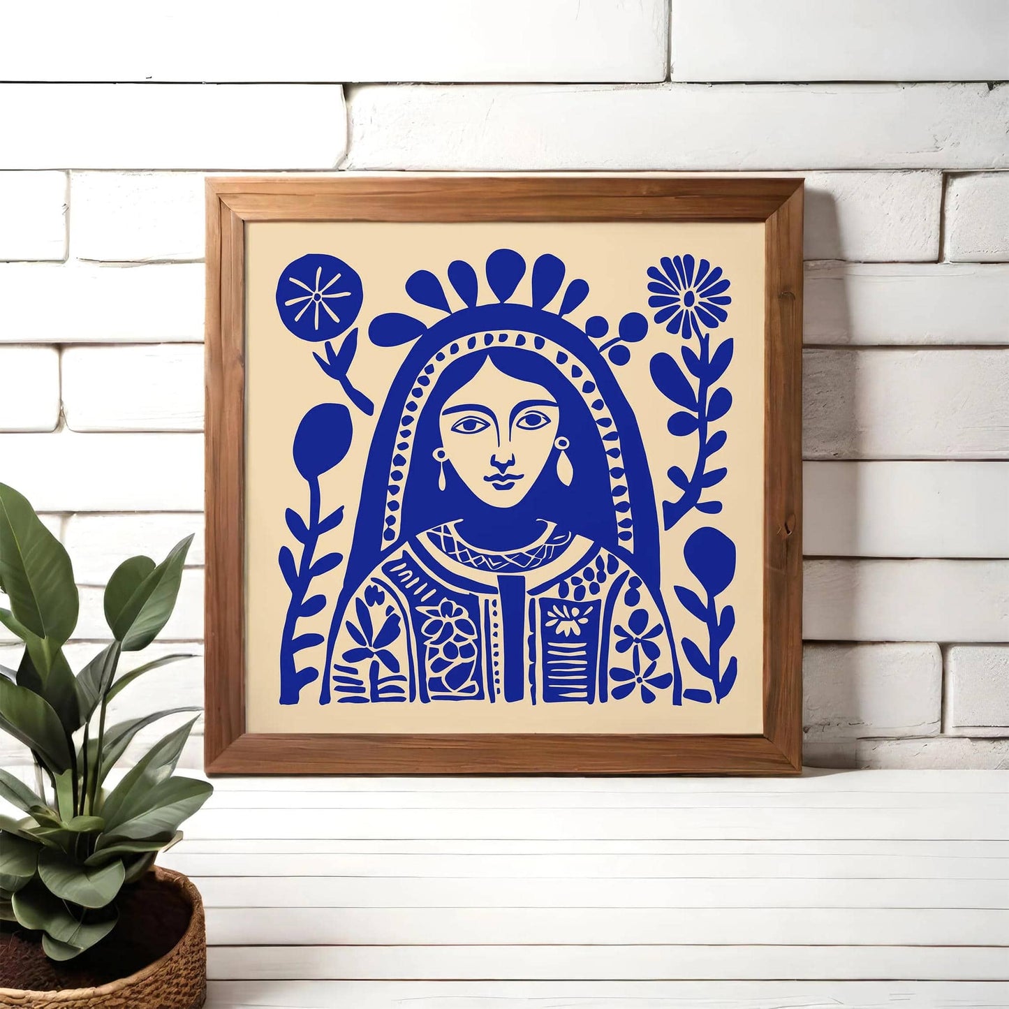 Blue Mexican Woman Portrait Art Print – Square Wall Decor