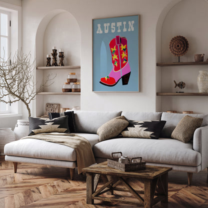 Austin Texas Poster - Cowgirl Boot