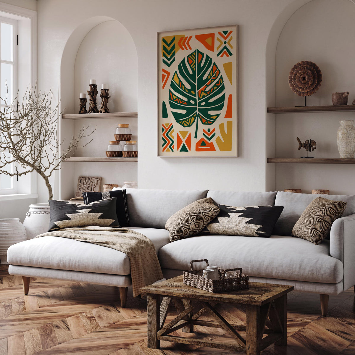 Afrohemian Monstera Leaf Art Poster