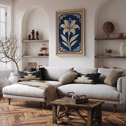 Orange Lily on Navy Blue Poster