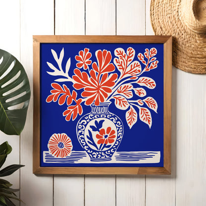 Blue Flowers Vase Poster - Square Floral Wall Art