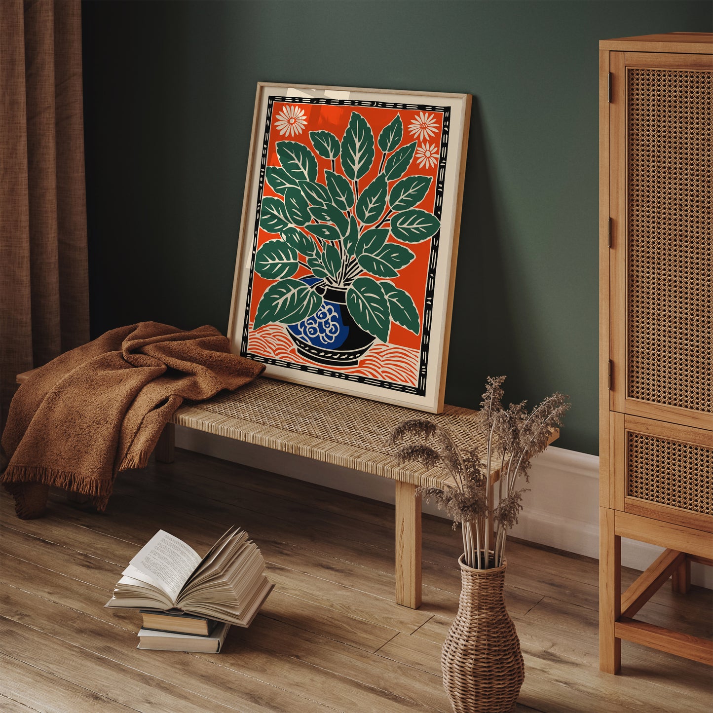 Retro Linocut Flower Art Print