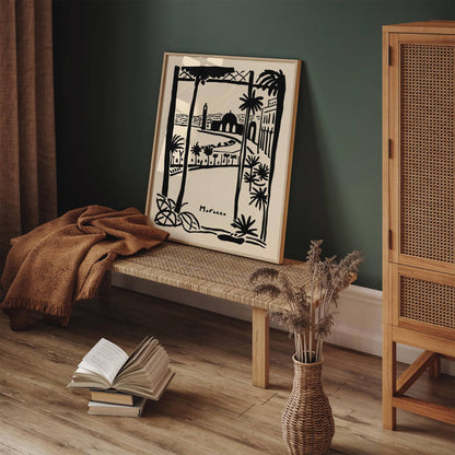 Morocco Travel Black Ink Style Art Print