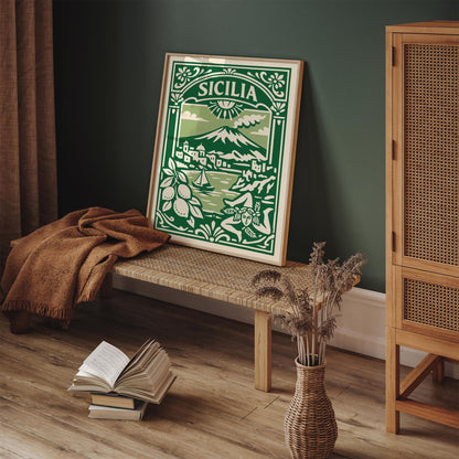 Sicilia Italy Poster - Green Italian Landscape Wall Art
