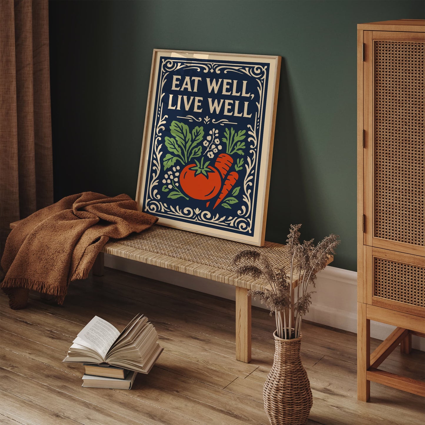 Eat Well, Live Well Poster - Farmhouse Kitchen Wall Art Print