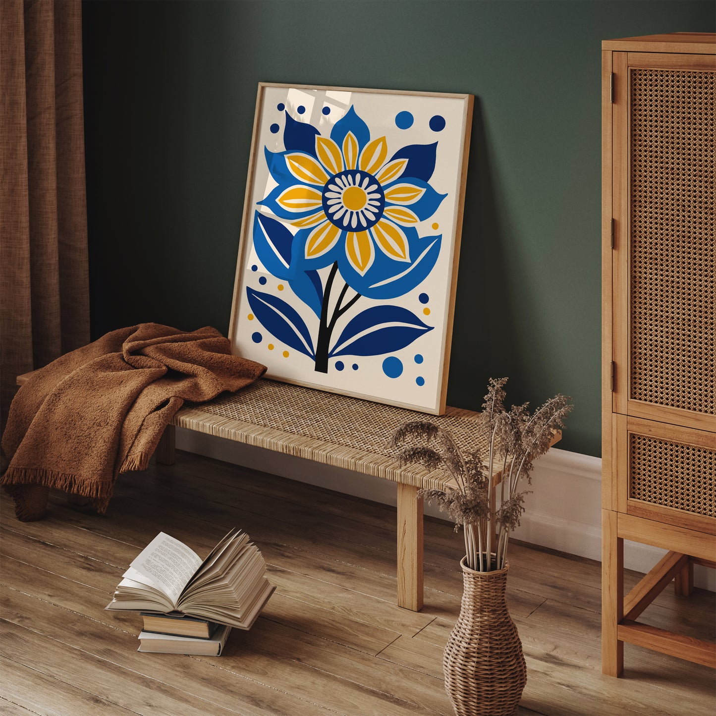 Blue Flowers Mid Century Modern Art Print