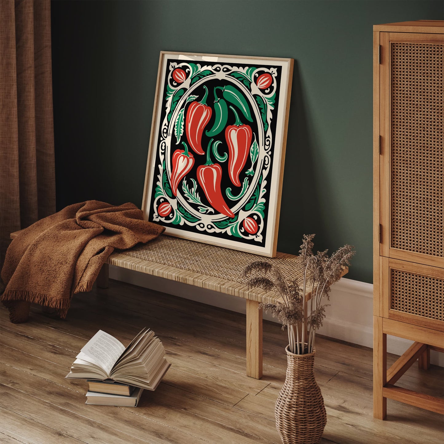 Red and Green Paprikas Vegetable Art Print