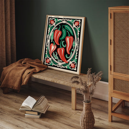 Red and Green Paprikas Vegetable Art Print