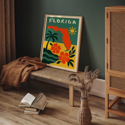 Florida Green & Yellow Travel Art Print 2026