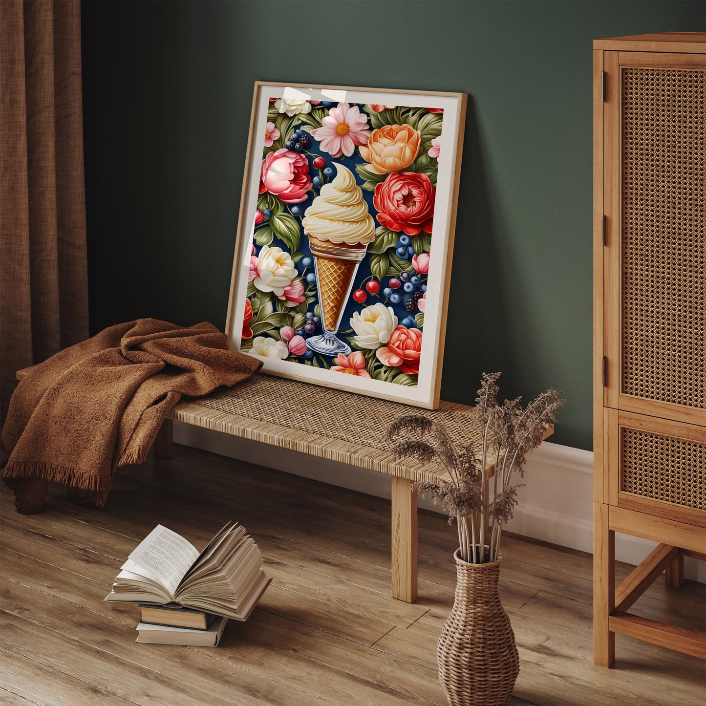 Delicious Ice Cream in Flowers Poster