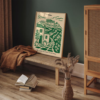 Plaka Athens Poster - Green Greece Travel Wall Art