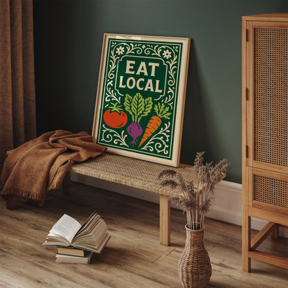 Eat Local Green Rococo Art Poster