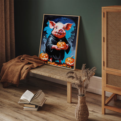 Funny Halloween Pig with Pumpkin Poster