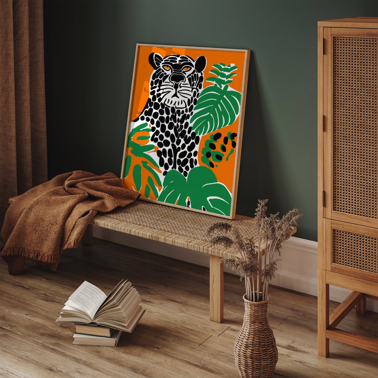 Jungle Panther Blue and Orange Poster